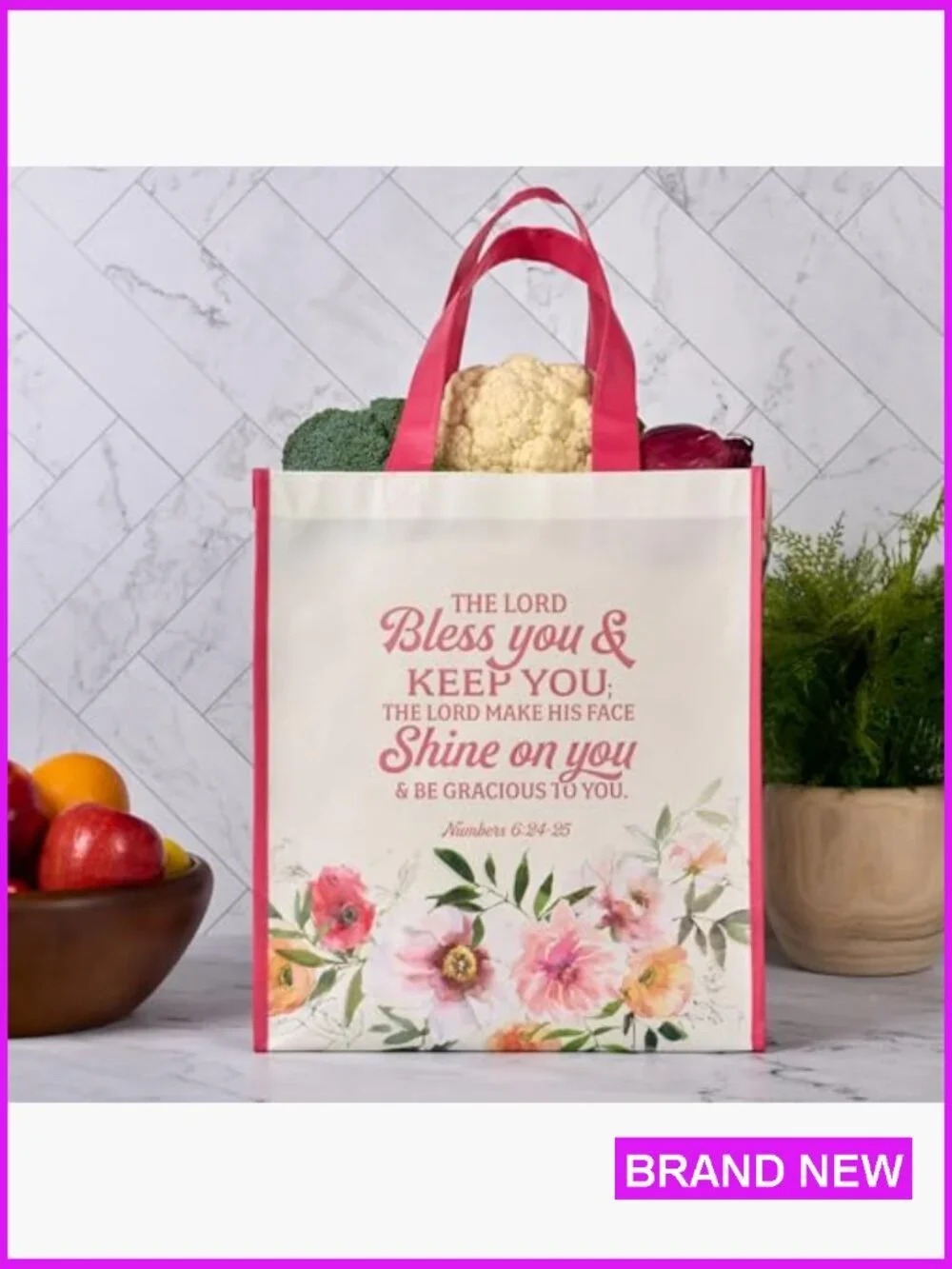 Reusable Shopping Tote Bag Tote Scripture Verse Floral Tote Grocery Bag